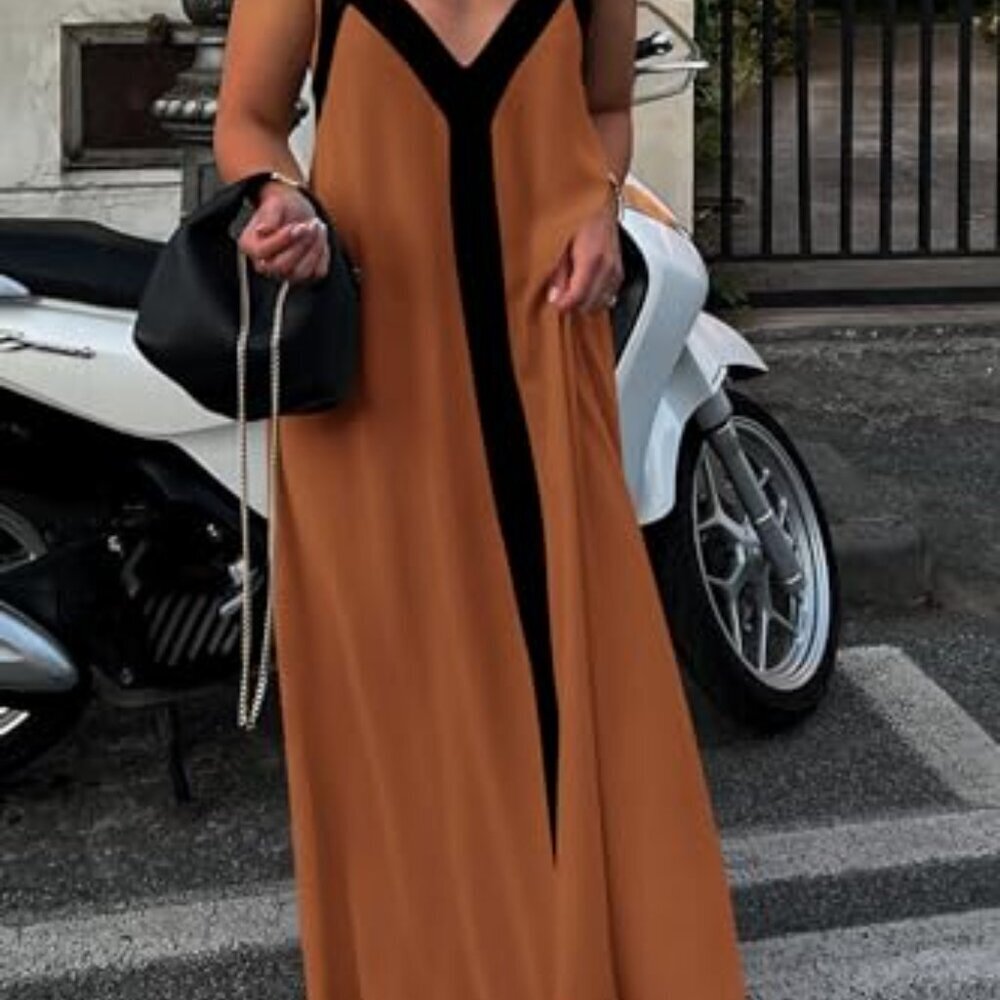 Maxi Sundress V Neck Spaghetti Strap Flowy Elegant Party Beach Vacation - Picture 7 of 8